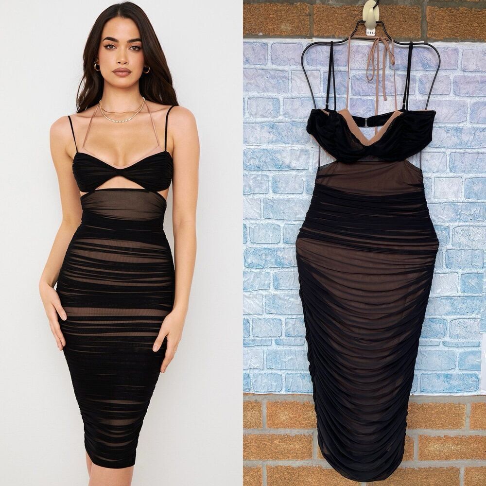House of CB Tibi Black Cutout Ruched Midi
Dress large